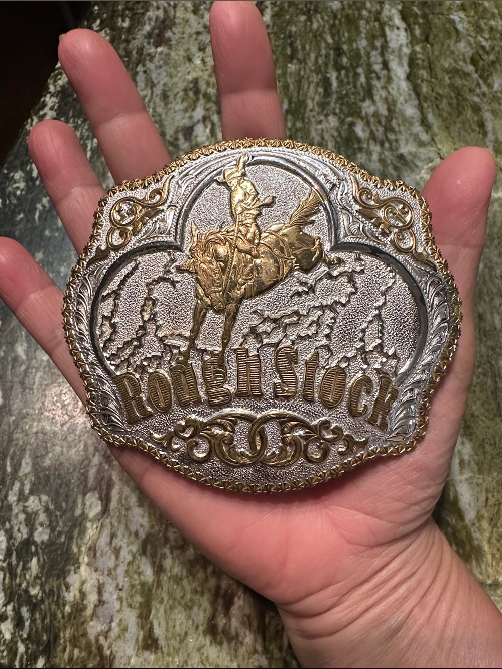 Rodeo Stock Decorative Western Belt Buckle - Gold & Silver Tone